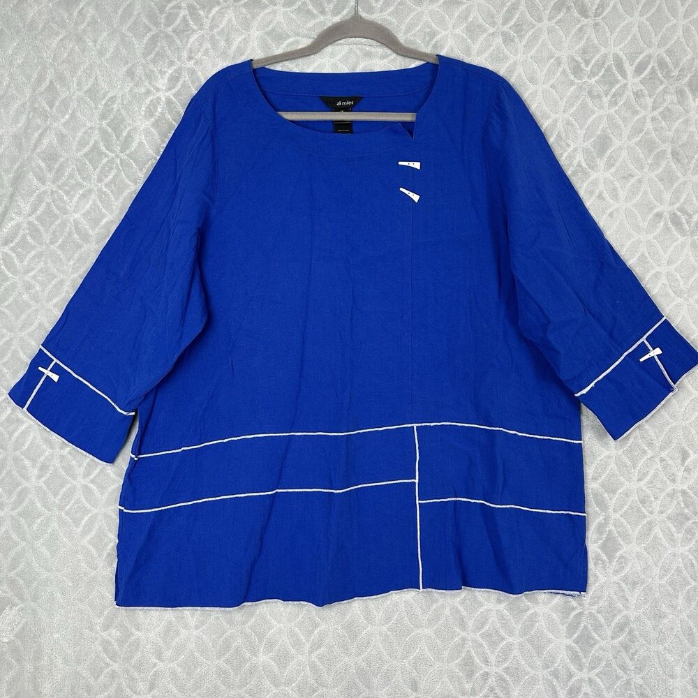 Ali Miles Tunic Top Womens 1X Cobalt Blue Oversized Lagenlook Artsy Casual Boxy
